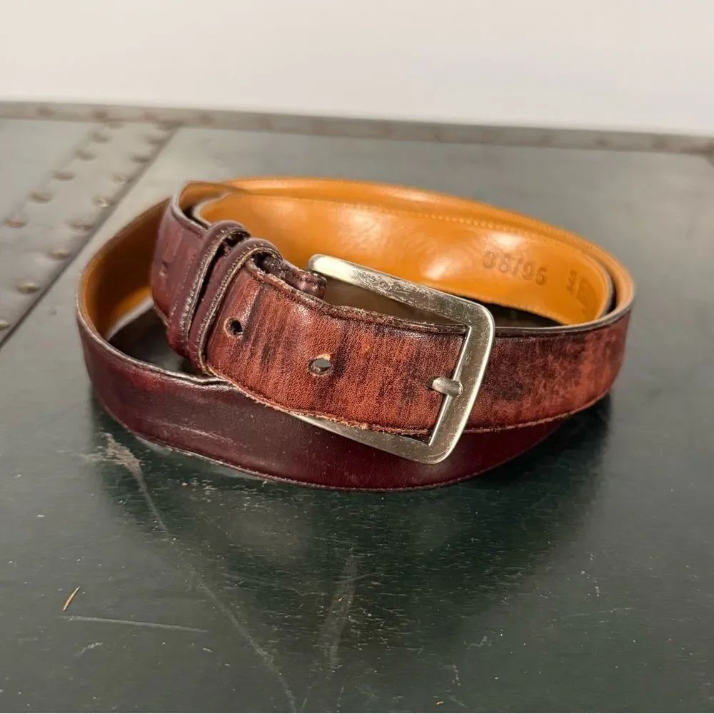 Vintage Lands' End Laced Brown Genuine Leather Belt in USA Men Size 38